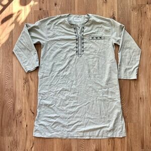 Adrees Original Mens Long Sleeve Embroidered Thobe Tunic Sage Green Size L